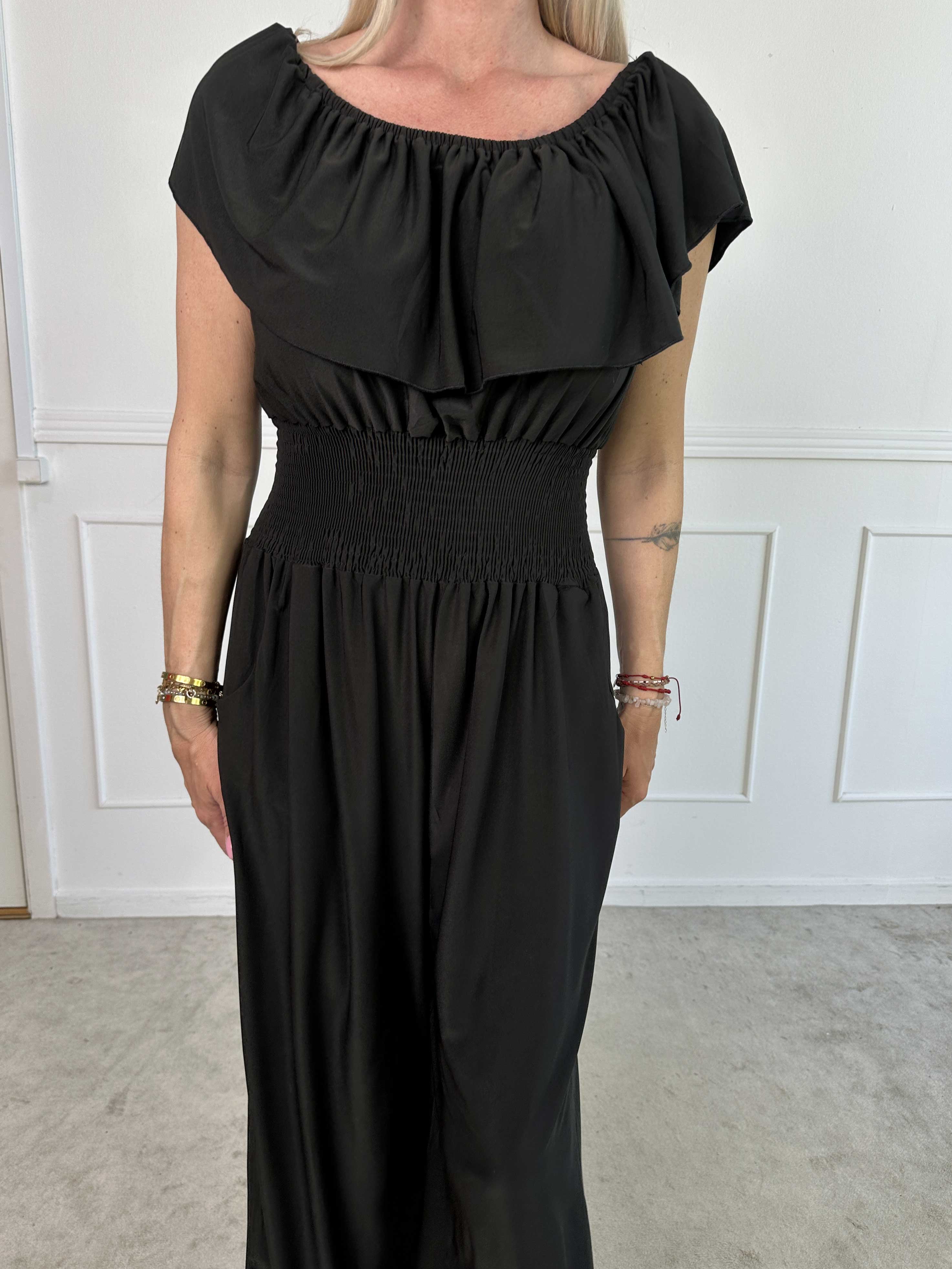 Pams Plain Frill Jumpsuit - Elastisk buksedragt med smock og flæse